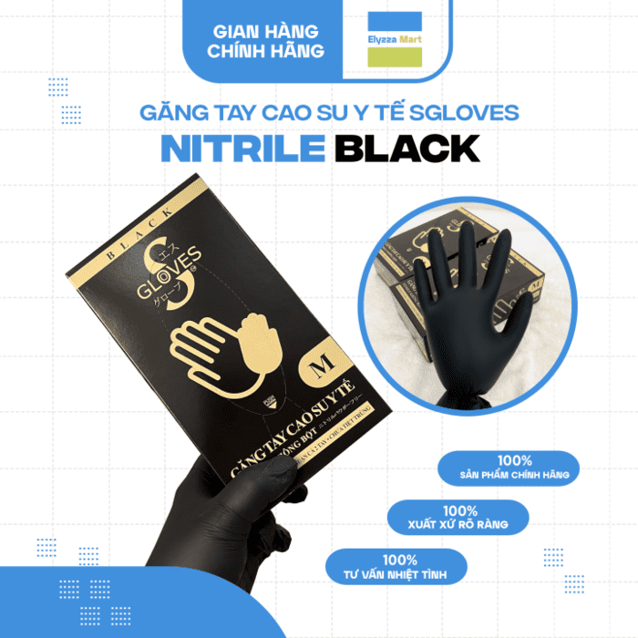 Găng tay cao su không bột Nitrile màu đen Sgloves có xuất xứ từ Thái Lan. (Nguồn ảnh: Sưu tầm) 