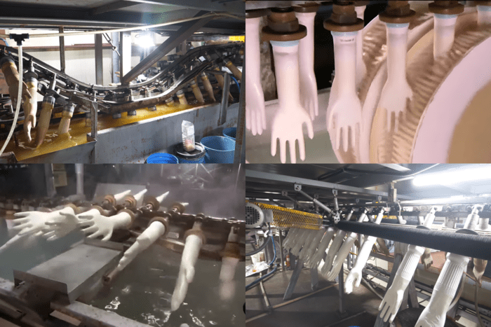 Các bước vệ sinh khuôn trước khi bắt đầu quy trình sản xuất găng tay cao su (Nguồn ảnh: Sưu tầm)
