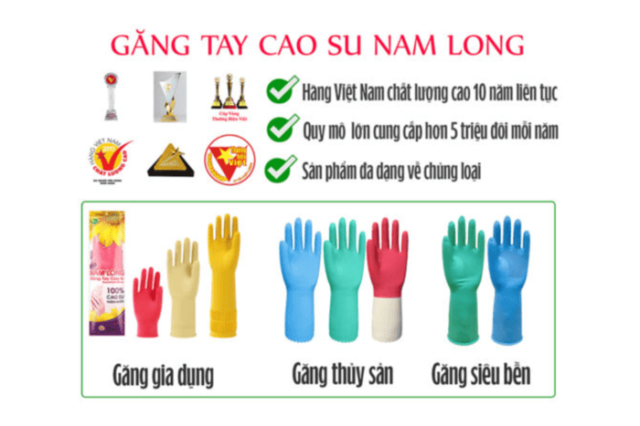 Các dòng sản phẩm găng tay cao su chủ yếu của Nam Long (Nguồn ảnh: Công ty TNHH Nam Long)