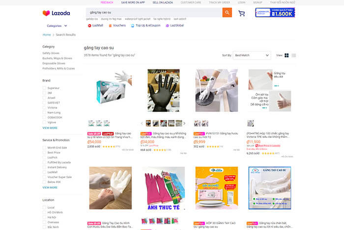 Nếu bạn muốn mua online mà không biết mua găng tay cao su ở đâu chất lượng thì Lazada là một địa điểm uy tín cho bạn lựa chọn (Nguồn ảnh: Sưu tầm)