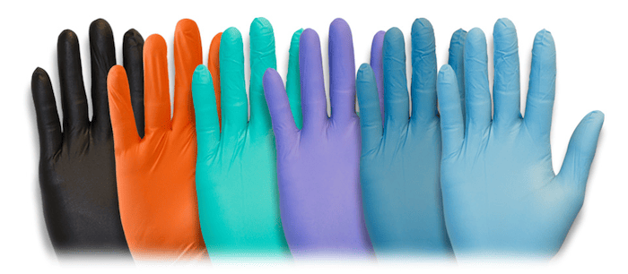 Găng tay y tế có thể có nhiều màu sắc khác nhau như màu cam, hồng, vàng,...