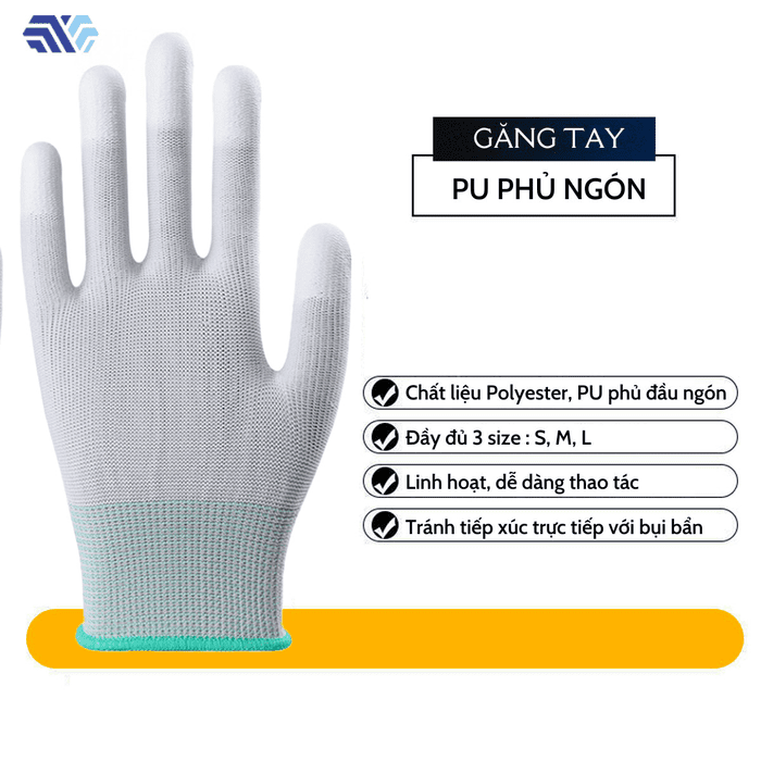 Găng tay phủ ngón làm từ polyester hoặc carton được phủ PU ở đầu ngón
