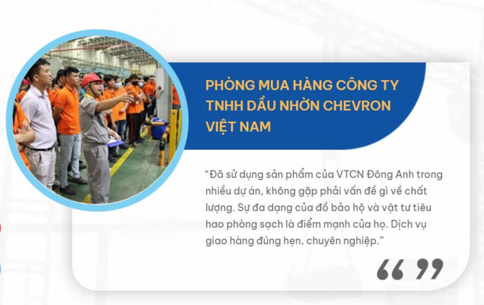 Đánh giá từ phòng mua hàng Công ty TNHH dầu nhờn Chevron Việt Nam về sản phẩm của Vật tư Công Nghiệp Đông Anh