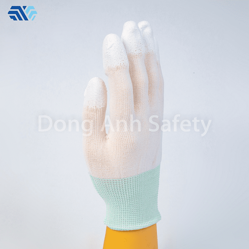 Găng tay PU trắng phủ ngón thiết kế màu trắng giúp nhận biết bụi bẩn rõ hơn