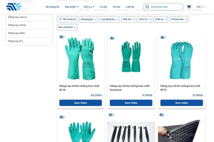 Website Vật tư Công nghiệp Đông Anh có nhiều loại găng tay chống hóa chất uy tín, chất lượng (Nguồn ảnh: Sưu tầm)
