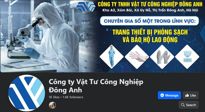 Giao diện fanpage Vật tư Công nghiệp Đông Anh