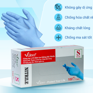 Găng tay y tế nitrile xanh không bột VGlove 50 đôihộp, Giá Tốt