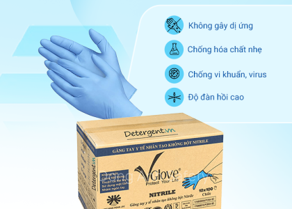 Thùng găng tay y tế Vglove màu xanh không bột Ưu Đãi 12% khi mua từ 2 thùng