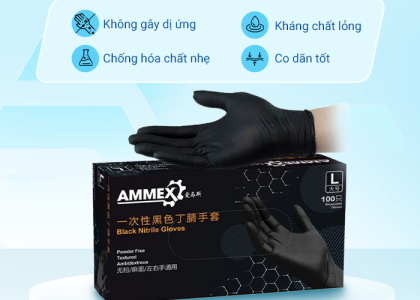 Găng tay cao su đen làm từ cao su Nitrile, dẻo dai, không gây kích ứng, an toàn cho người sử dụng